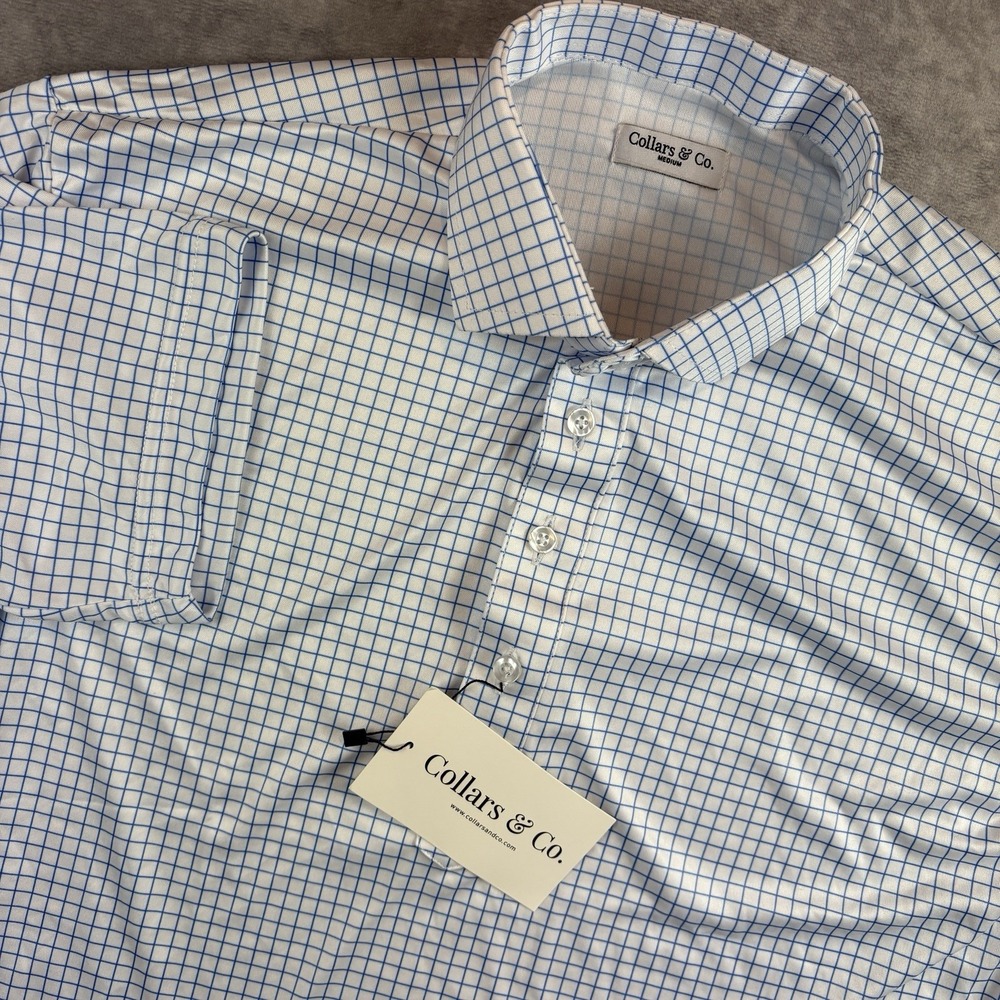 Collars & Co Polo Shirt Mens M Blue White Check Preppy Workwear NEW